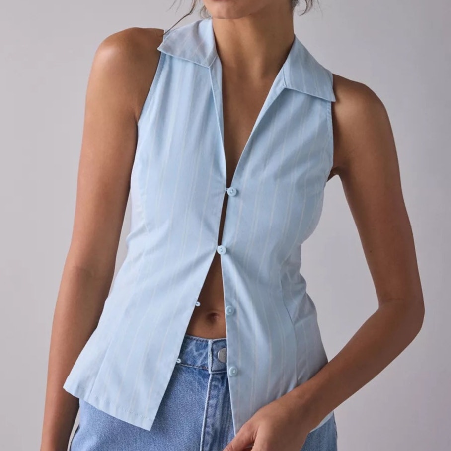Nwt Urban Outfitters Party Girl Cotton Blend Button Up Blue Size Xl
